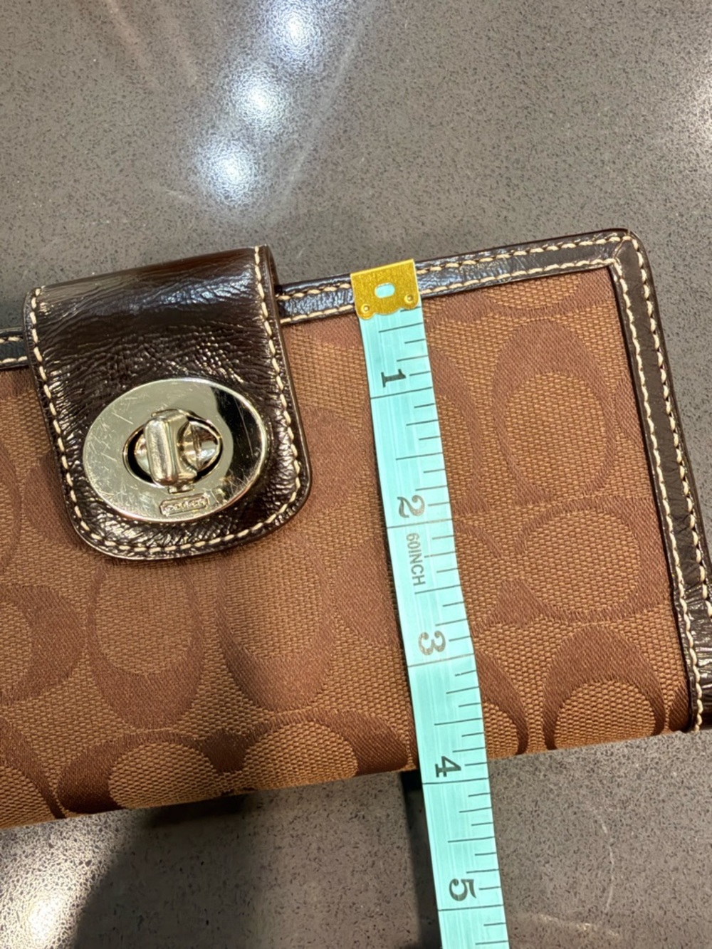 Vintage Coach Signature Brown Canvas Wallet Leather Trim Turnlock Closure - Picture 8 of 8